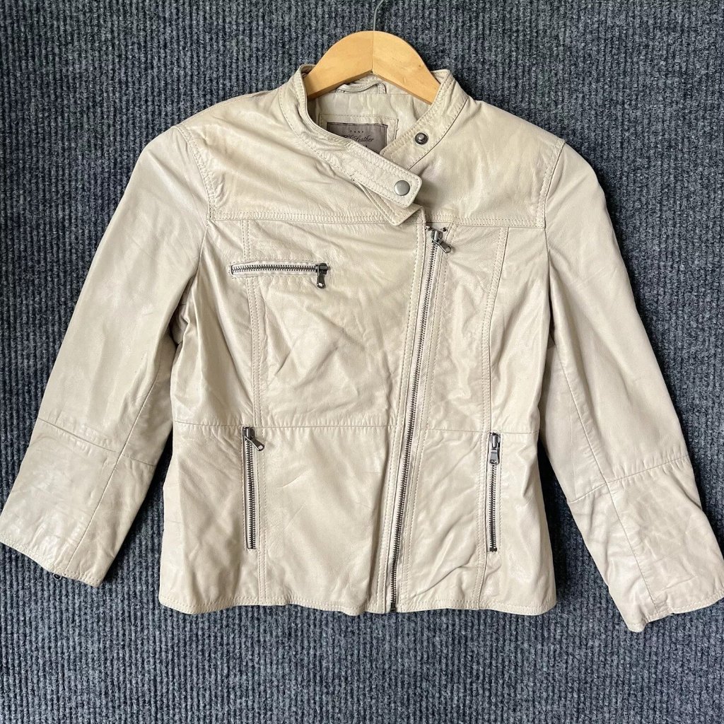 Zara Trf 100% Leather Moto Cropped Jacket